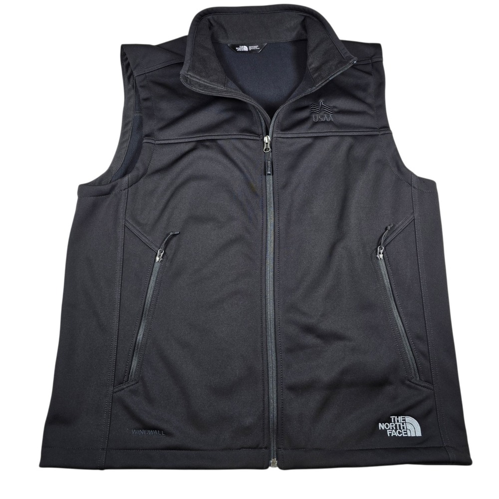 The North Face Windwall Black Soft Shell Performance Vest- Men's Sz L USAA LOGO